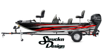 Retro Red Grey Abstract Line Black Vinyl Graphic Decal Kit Fish Boat Wrap USA