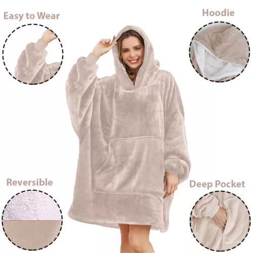Oversized Hoodies Snuggy Hooded Blanket Super Plush Fleece Wearable Large HOodie - Picture 23 of 51
