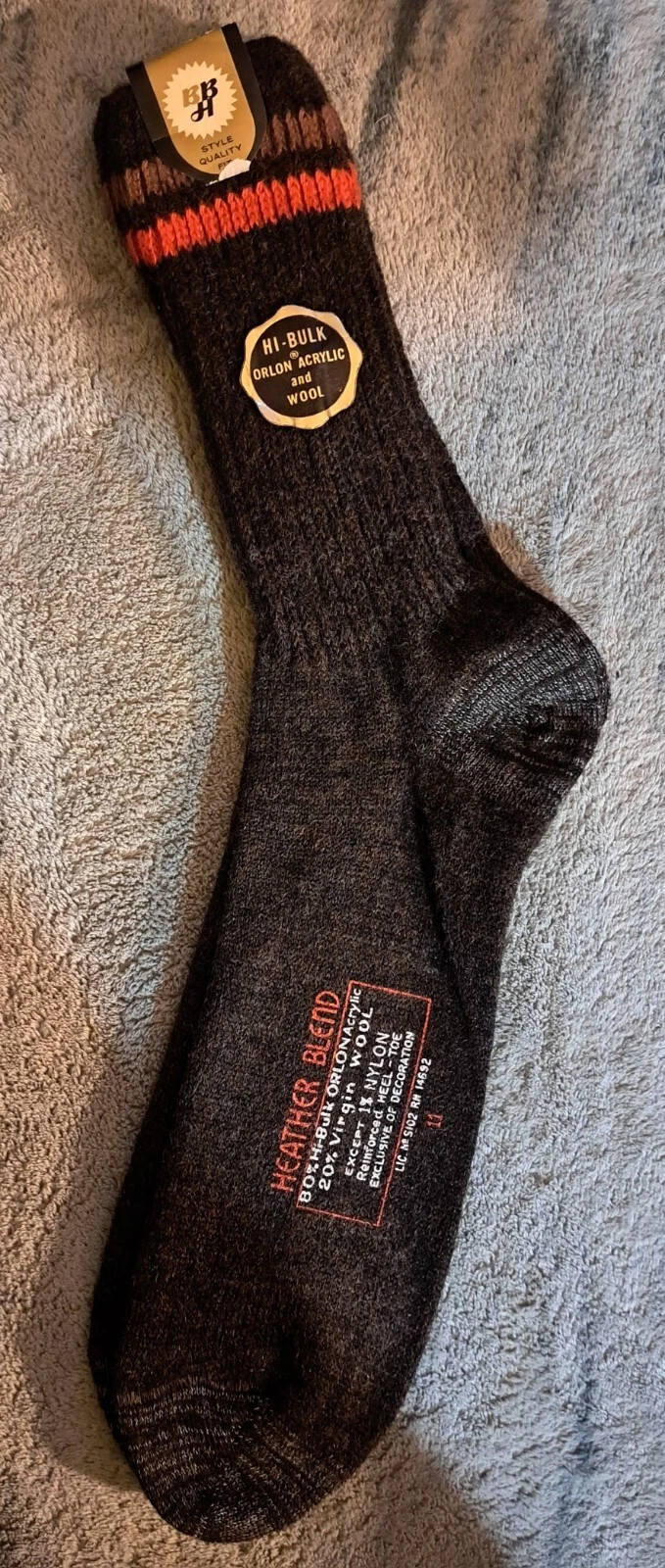 One Pair Vtg Men's BBH Casual, Active Wear Socks Size 11 NWT Pls See Pics