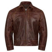 Herren Biker Motorrad Jacke Dustbowl Braun 30iger Jahre Echt Leder Pferdeleder