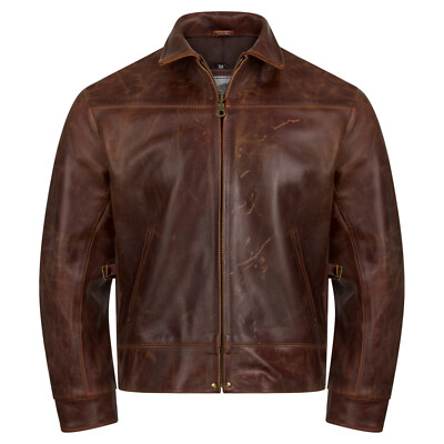 Mens Biker Motorcycle Jacket Dustbowl Brown 1930s Genuine Leather Horsehide