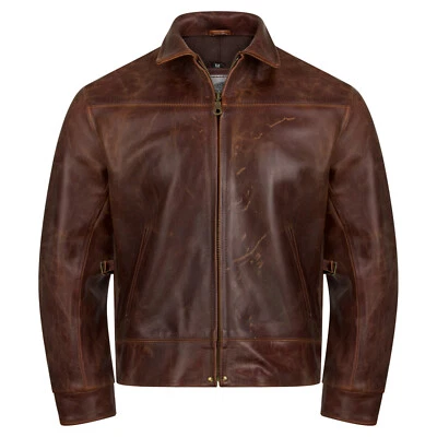 Herren Biker Motorrad Jacke Dustbowl Braun 30iger Jahre Echt Leder Pferdeleder - Bild 1 von 4