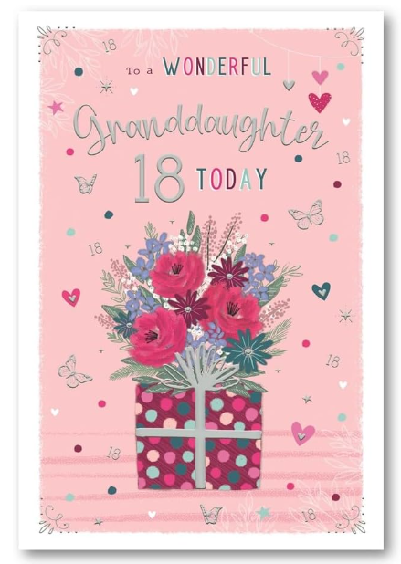 Birthday Card GRANDDAUGHTER 18th. LARGE 10-INCH 3-page Foiled Card.