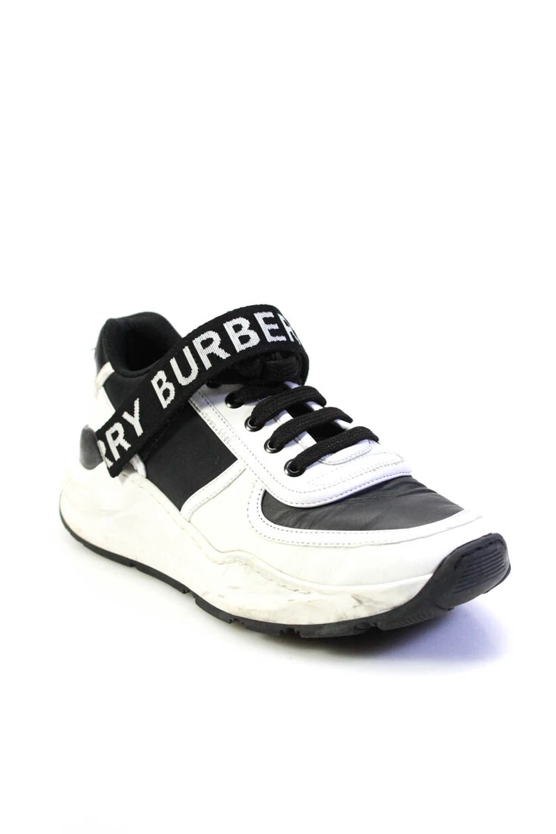 Burberry Womens Logo Strap Chunky Sole Running Sneakers Black White Size 37 7