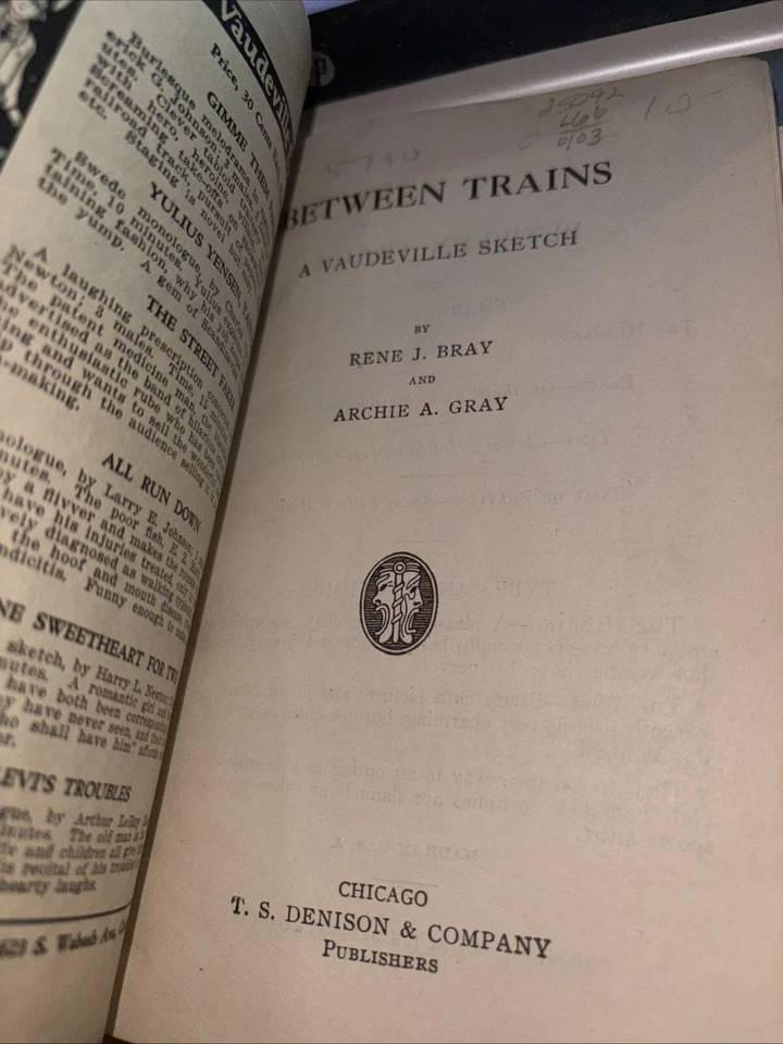 Antique 1922 Denison's Vaudeville Sketches: Between Trains / Bray Gray Sketch - Image 2 of 4
