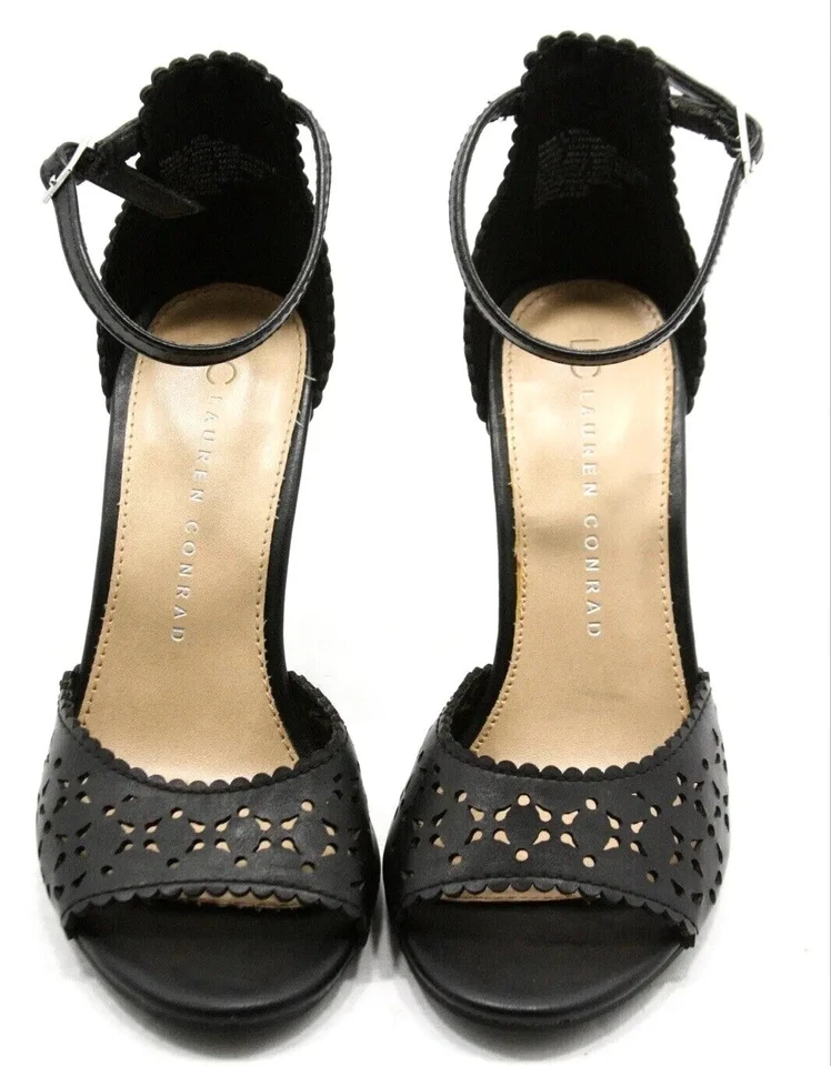 Lauren Conrad 女式黑色皮革露趾经典踝带高跟鞋 6 M 码 — 第 4/4 张图片