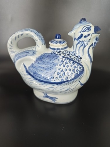 Chinese Oriental Bird Figural Ceramic Pottery Teapot Blue& White Excellent Cond - Bild 5 von 9