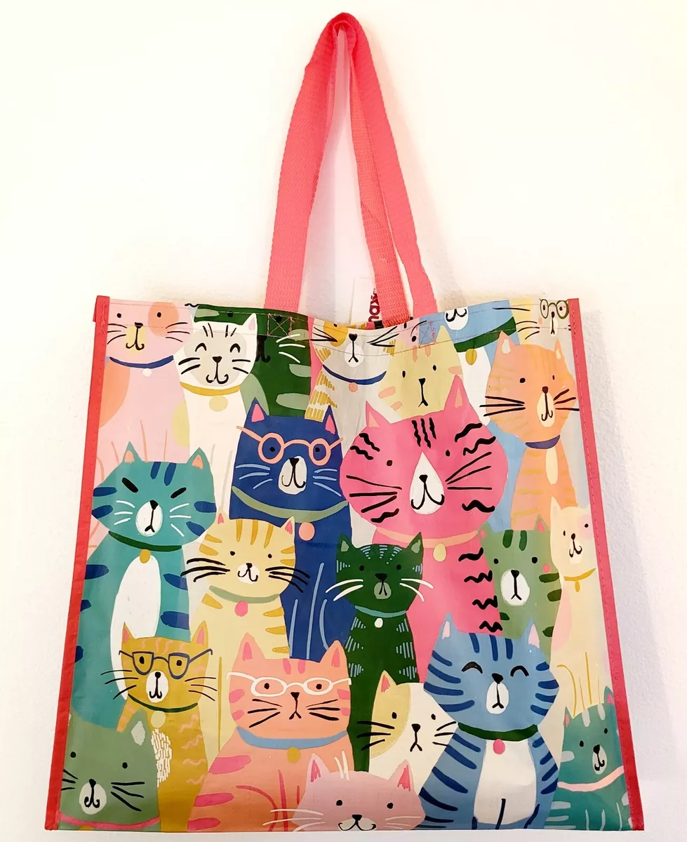 Reusable Shopping Travel Tote Bag Cats Kittens Glasses Multicolor