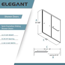 ELEGANT Bathtub 58.5" - 60" x 57"H Sliding Shower Door 1/4" Frosted Glass Chrome