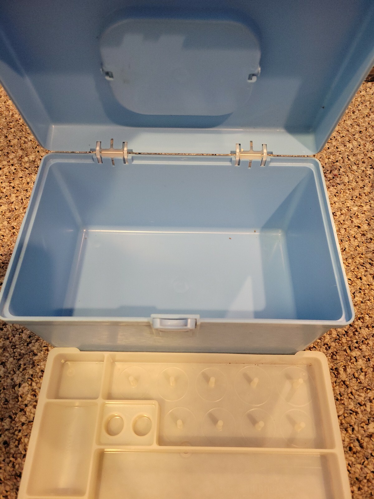 Vintage 1970s Wilson Sewing Box Baby Blue Textured Small Size with Tray