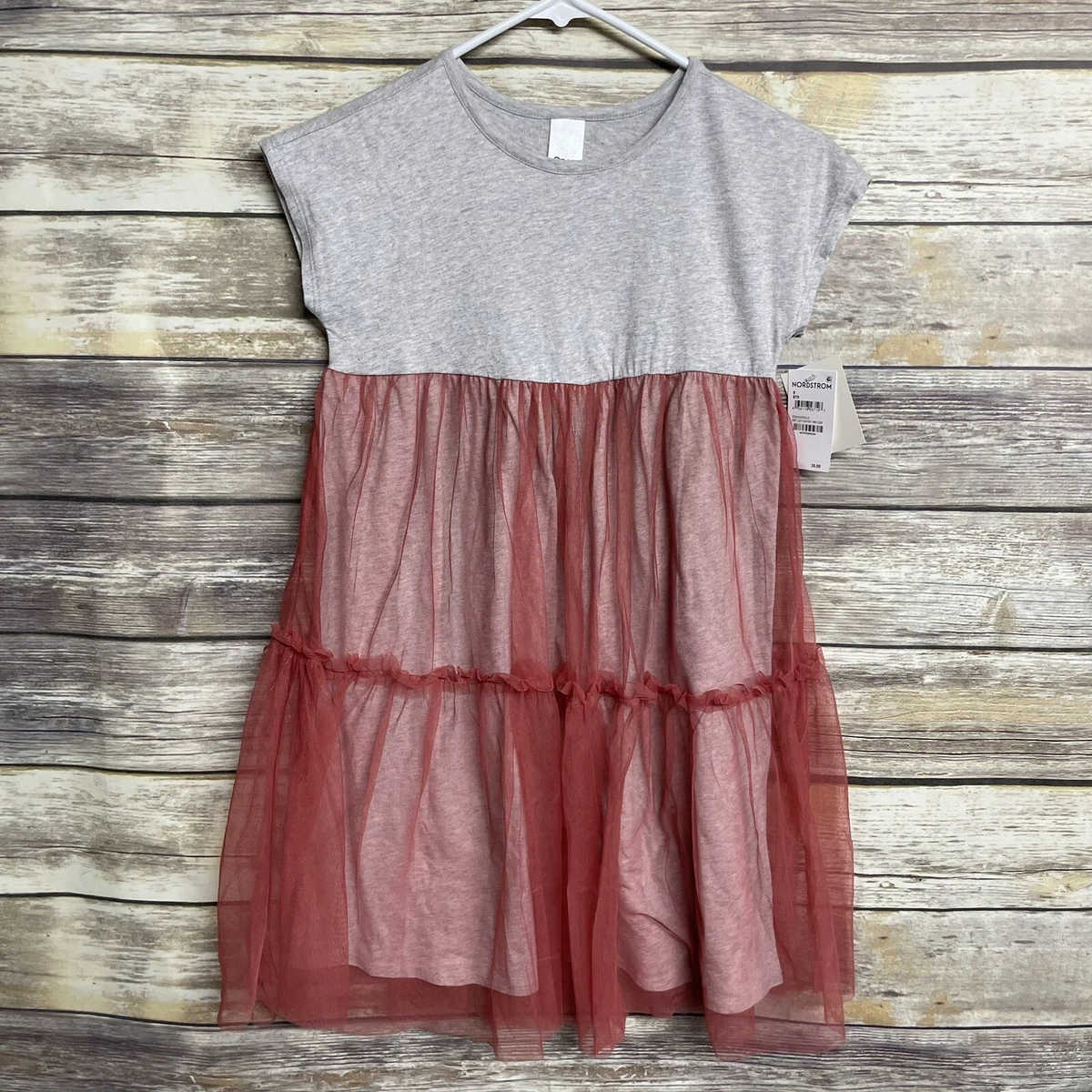 Open Edit Nordstrom Gray Red Tulle Girls Party Dress Size 8 Twirl Fancy NEW NWT