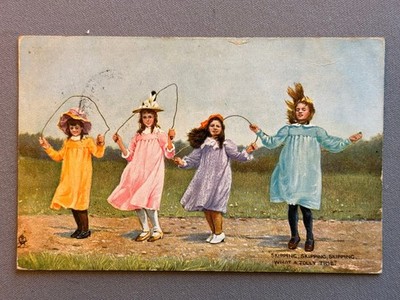 Four Girls Jumping Rope Tuck Fun And Frolic, Colorful Dresses, PM 1916