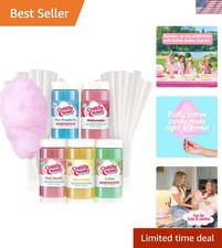 Multi-Flavor Floss Sugar Variety Pack - 5 Jars & 50 Cones for Nostalgic Treats