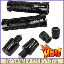 Black- Motorcycle Handlebar Grips Bar End Cap Tire Valve For YAMAHA YZF R6 YZFR6