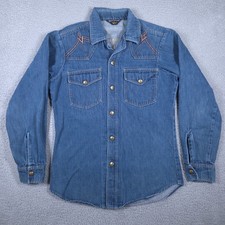 Vintage 70s Lee Shirt Men's Small Blue Denim Seperate-Lees Snap Up Western USA