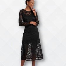 A New Day Black Floral Lace Long Sleeve Midi Dress   Size L - NWT - WDS-100051