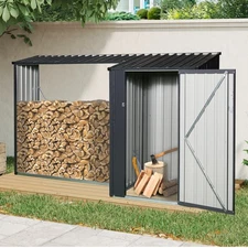 Outdoor Steel Firewood Rack and Metal Storage Shed Two-In-One Wood Shed Lockable