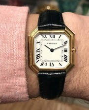 VINTAGE 1978 CARTIER OCTAGON UNISEX 27mm PRE-MUST 18K GOLD PLATED, MANUAL WIND!