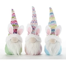 Delton Products Bunny Ear Knit Hat Easter Gnome Stump Figurines 7 Inch Set of 3