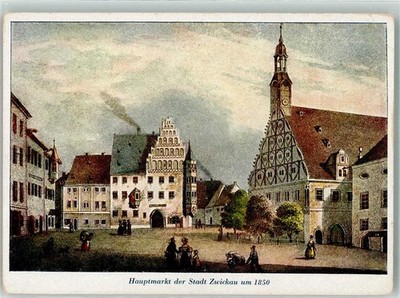 39706186 - 9500 Zwickau Hauptmarkt der Stadt um 1850 125 Jahre Robert Schumann