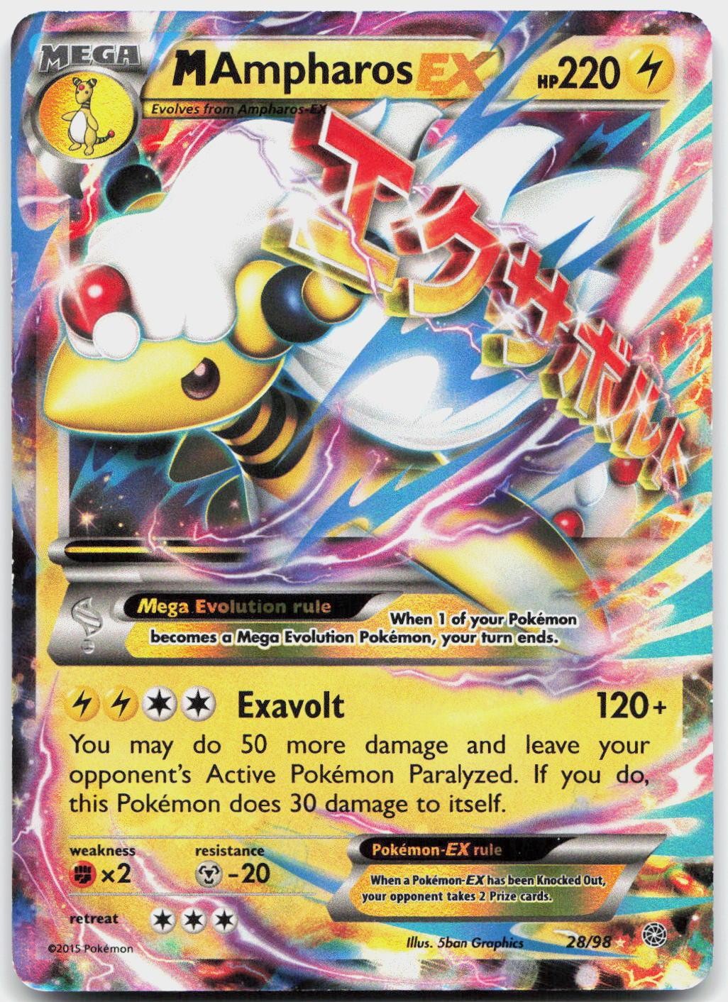 M Ampharos EX 28/98 Holo EX Rare Ancient Origins Pokemon Lightly Played