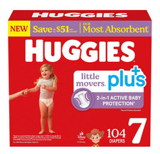 Huggies Little Movers Plus Baby Diapers Size 7, 104 Count,