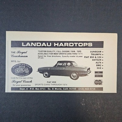 1974 Landau Hardtops Royal Coachman Dynaplastics Vintage Print Ad So El Monte CA