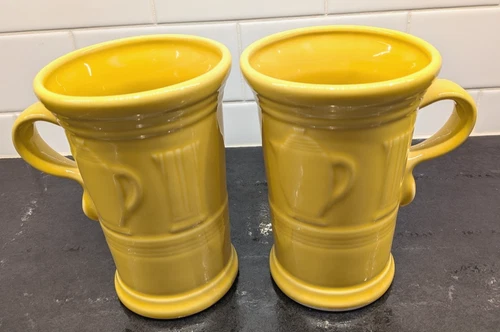 New ListingFiesta Ware HLC 21oz Sunflower Yellow Cappuccino Mugs Tall Embossed