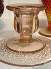 L.E. Smith Melba #707 Pebbled Rim Pink Depression Glass Candlestick Pair — photo 4