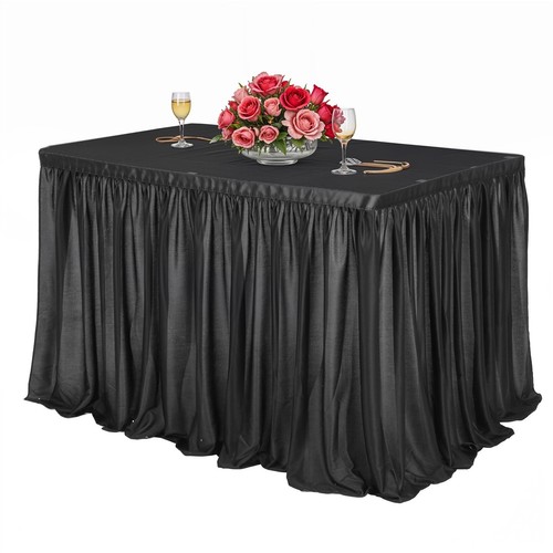6ft Black Table Skirts for Rectangle Tables Polyester Desk Skirt Ruffle Cloth...