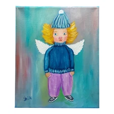 Sweet Angel 10 Original Oil Painting Naive Painting on Canvas Wall Art Handmade