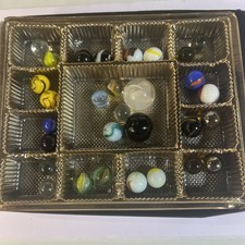 25 Vintage Glass Marbles Lot 4oz Jar Some UV Reactive Swirl Mix Shooter