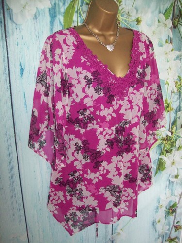 M&S TOP SIZE 14, Per Una Pink Floral Kimono Summer holiday Floaty Blouse Tunic - Picture 3 of 11