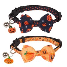 Cat Collars Halloween 2 Pack Breakaway Bow Tie Bell Pumpkin Black Yellow