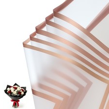 20 Feuilles Papier Cadeau Fleurs Givré Bordure Dorée Emballage Bouquet Blanc