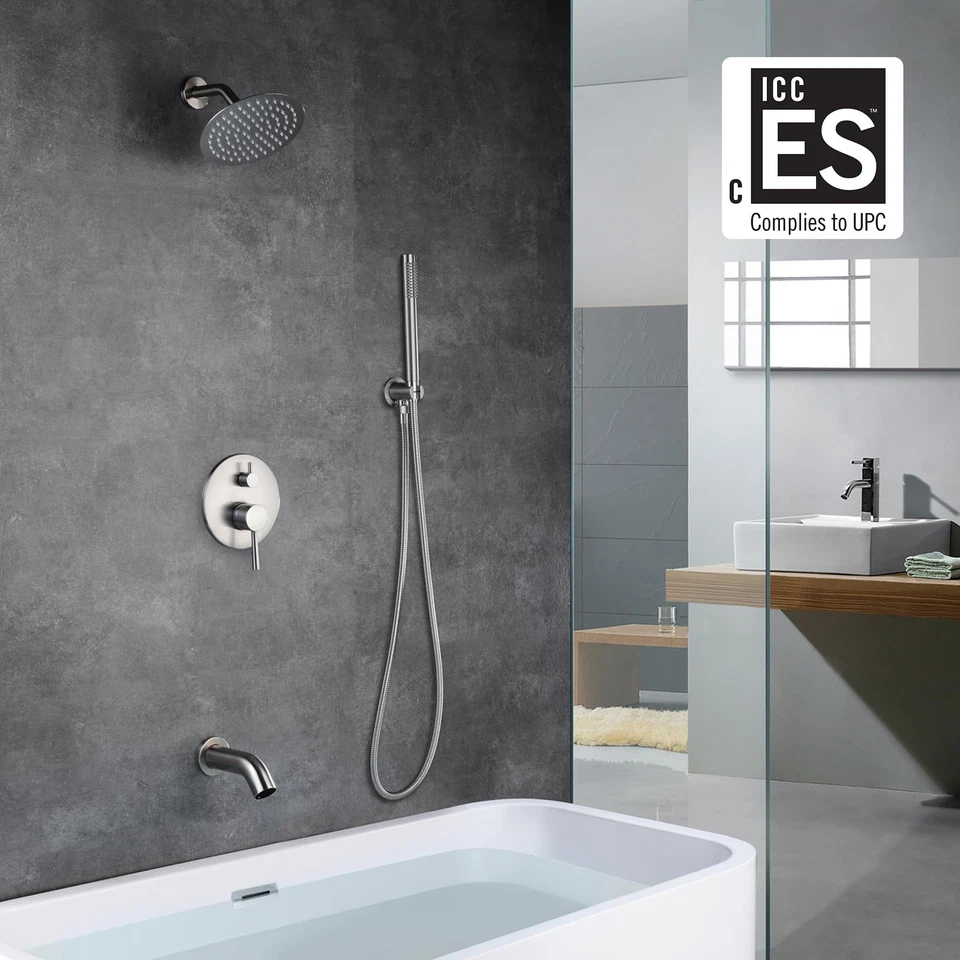 Brushed Nickel Shower System with Waterfall Tub Spout, 8 Inches Rain Shower a... - Image 2 of 4