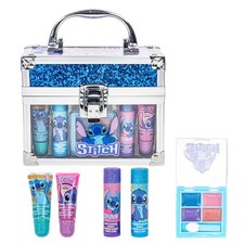 Disney Stitch Beauty Mini Train Case Set Includes Lip Gloss Tube, Lip Balm, L...