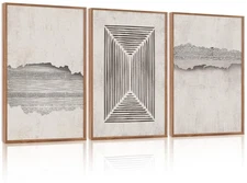 CHDITB Abstract Minimalist Framed Canvas Wall Art Set Of 3, Modern Mid Centur...