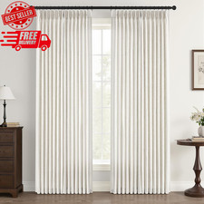 90 inch Pinch Pleated Linen Curtains for Living Room Bedroom Natural Ivory Bi...