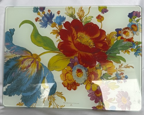 MacKenzie-Childs Flower Market Glass Cutting Board Heat Resistant, 16x12