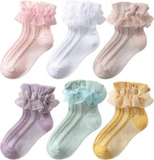Baby Girls Socks Toddler Ruffle Socks Girls Frilly Lace Dress Socks Cotton Crew