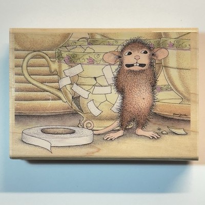 House Mouse Stampabilities Rubber Stamp Whoops! Broken Teacup Tape Fixed