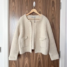 Giacca cardigan Zara panna ecrù boucle maglia grossa tasca aperta davanti XL