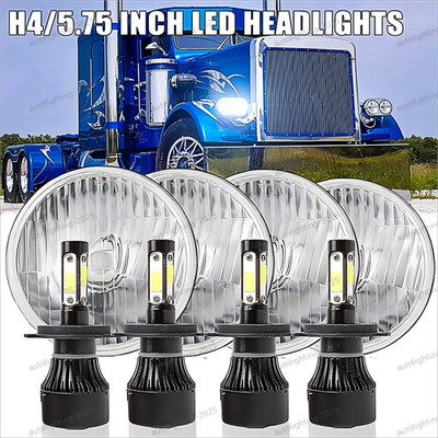 DOT Approved 4PCS 5 3/4'' 5.75'' LED Headlights Hi-Low For PETERBILT Semi 349 359