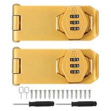 Password Rotary Hasp Locks 3-Digit Cabinet Locks with Screwdriver 4" Gold 2Set