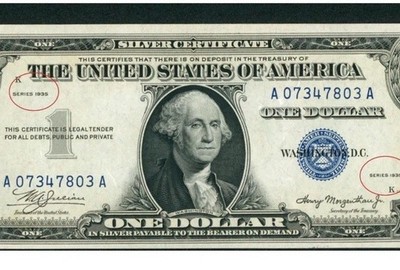 1935 $1 Silver Certificate DOUBLE DATE Print !!!!! A07347803