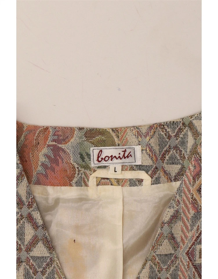 BONITA Womens Crop 3 Button Blazer Jacket UK 16 Large Beige Floral CX10 - Image 3 of 3