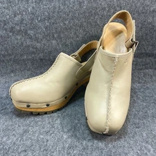 UGG Women's Size 9 Leather Slingback Clog Sandals Beige Wood Platform Chunk Heel