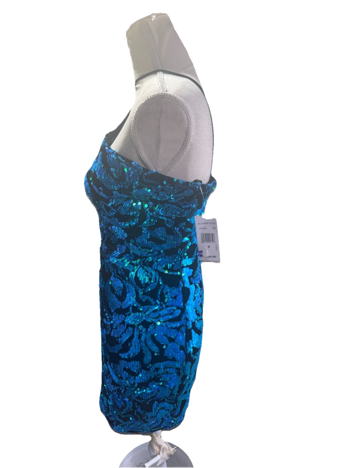 Blondie Nites Dress Women’s Size 9 Blue Sequin Mini Party Prom AOP