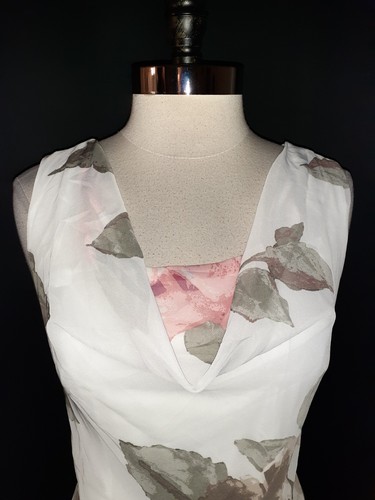 ROBBIE BEE Größe 14 A-Linie Kleid weiß beige rosa Blumen ärmellos Midi - Bild 2 von 6